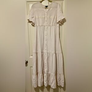 torrid White Lace-Trim Button-Front Maxi Dress
